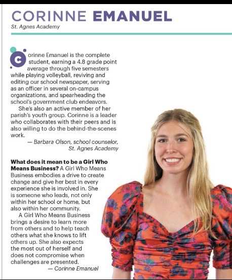 SAA Junior Honored as 2021 Girl Who Mean Business