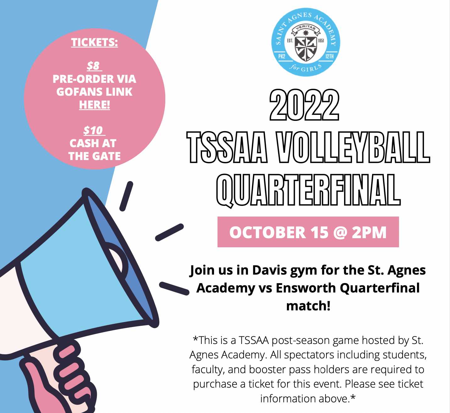 SAA Volleyball Hosts Quarterfinal Match Oct. 15 